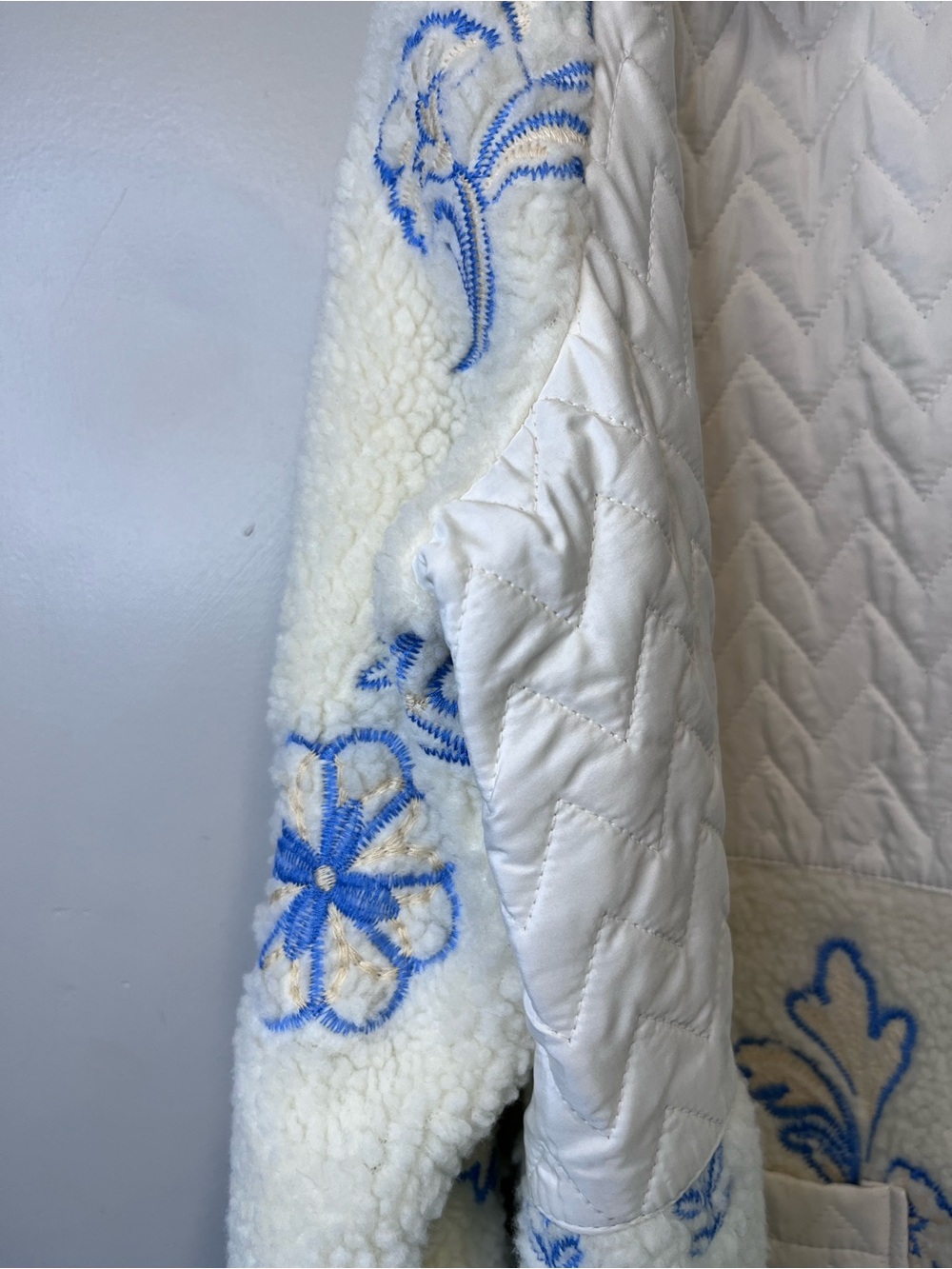 Ruby Rd. White Sherpa Jacket with Blue Floral Embroidery - Picture 4 of 8